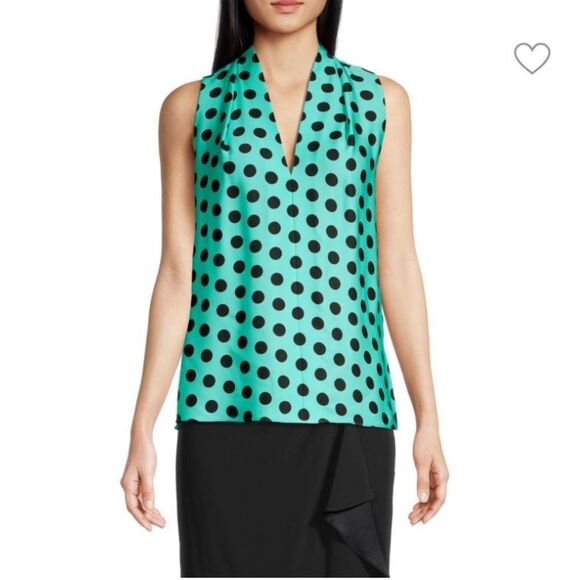 UNGARO Blouse Indera Polka Dot V Neck Sleeveless Pleated Top Size M - Picture 6 of 6